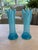 Pair of Vintage Blue Aqua Opalescent Glass Vases 7” Tall For Sale - Image 4 of 6