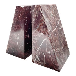 Vintage Maroon Marble Bookends - a Pair For Sale