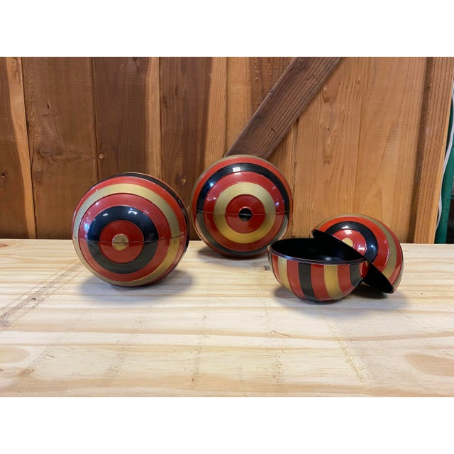 1980's Japanese Ball Shaped Plastic Tea Caddy Storage Containers, Set of 3 For Sale - Image 10 of 10