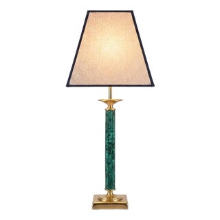 Green Malachite-Style Column Table Lamp with Structured Shade, 1980s For Sale