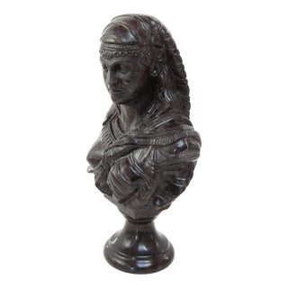 Antique Grey/Black Marble Bust Depicting a Young Woman For Sale