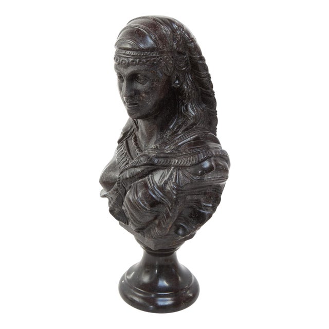 Antique Grey/Black Marble Bust Depicting a Young Woman For Sale