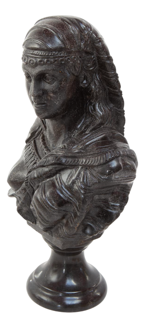 Antique Grey/Black Marble Bust Depicting a Young Woman