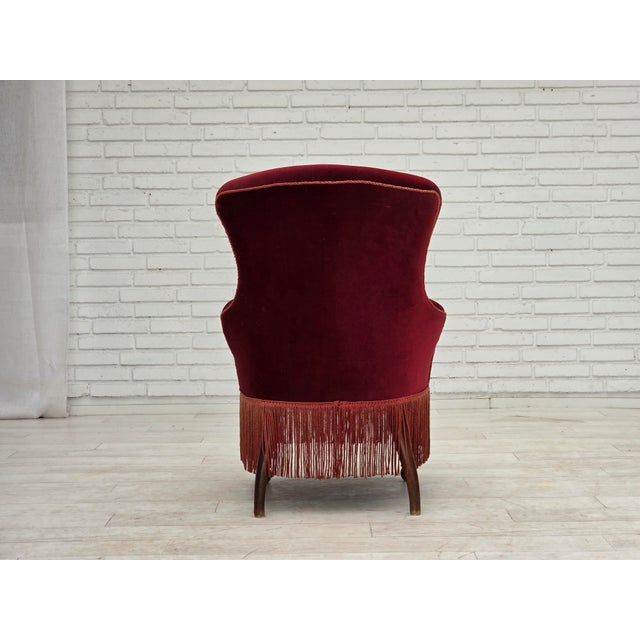 Danish Cocktail Lounge Chair in Cherry-Red Furniture Velour, 1950s For Sale - Image 12 of 17