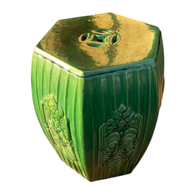 Chinese Chinese Garden Seat Celadon Ceramic Emerald Green Stool Antique Decor Large 16"h For Sale - Image 3 of 18