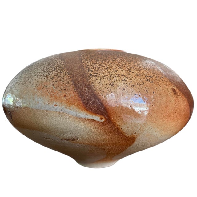 Early 21st Century Early 21st Century Boho Signed Studio Pottery Vase, Large Organic Modern Ceramic Vessel, Earth Tone Glaze, 13” Wide For Sale - Image 5 of 12