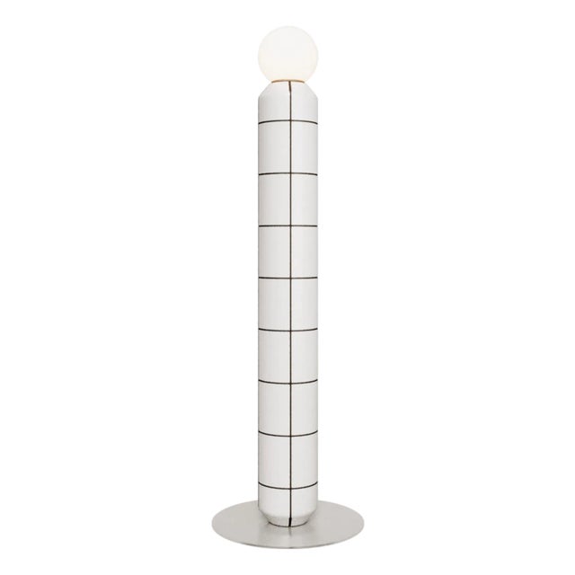Handcrafted Ceramic Floor Lamp in White With Black Glaze For Sale