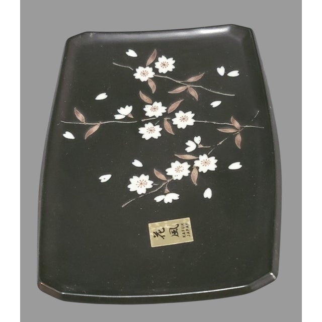 Late 20th Century Late 20th Century Asian Japanese Floral Black Sushi "Kafuh" Tray Dish For Sale - Image 5 of 11