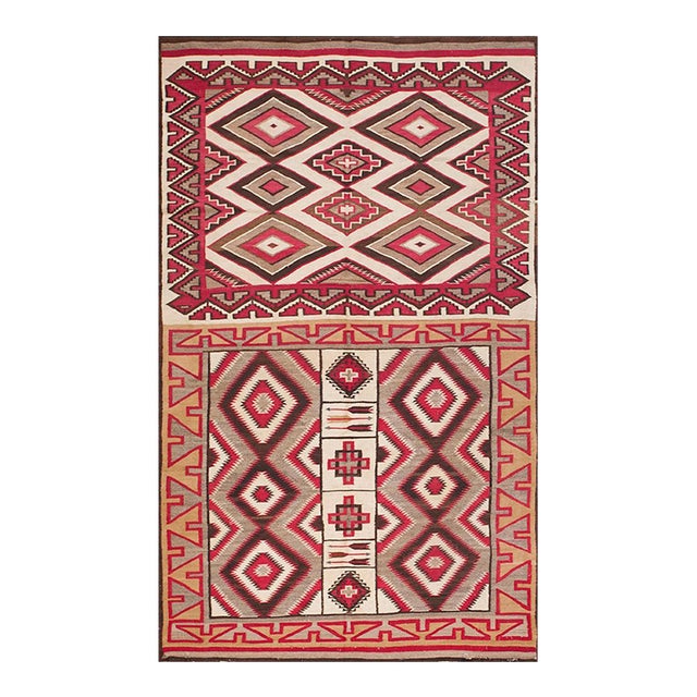 Wonderful Geometric Pattern Over a Gray Field Antique American Navajo Rug For Sale