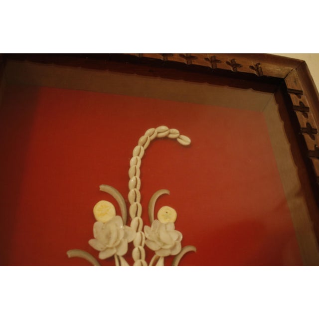 Mid Century Sailor's Valentine Shell Bouquet With Carved Wood Shadow Box Frame For Sale - Image 9 of 15