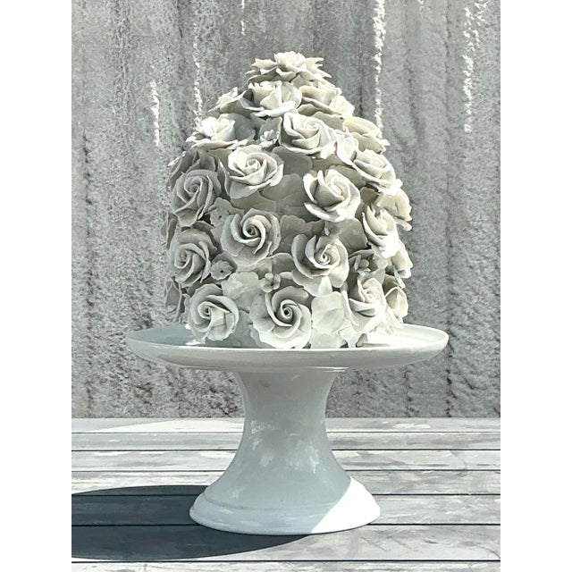 Late 20th Century Vintage Regency Glazed Porcelain Rose Cake on Pedestal For Sale - Image 5 of 12