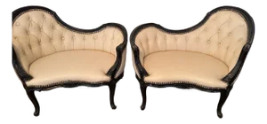 Unique Carved Mahogany Mini Settees With Tufted Leather/Slipper Chair/Bench - Manufacturer Samples