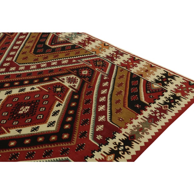 Handwoven Vintage Mid-Century Kilim Rug in Red Geometric All Over Pattern For Sale In New York - Image 6 of 7