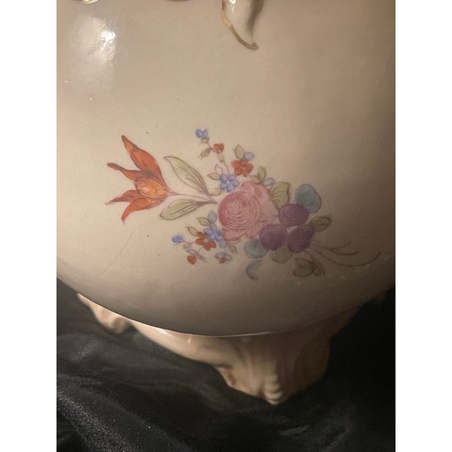 Pink Antique Victorian Ewer Pitcher Hand Painted Florals Gold Trim 11" Ruffled #409 For Sale - Image 8 of 11