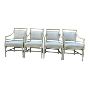 Vintage Set of 4 Bamboo Rattan Target Back Style Chairs in the Style of McGuire