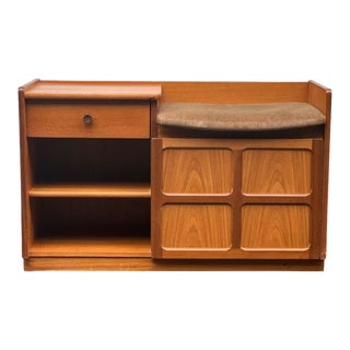 Vintage Mid Century Modern Teak Bench Entryway Cabinet. Uk Import For Sale