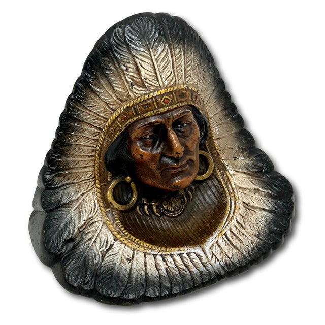 American Outstanding Pair of Early 1900s Antique American Indian Motif Polychrome Hand Painted Cast Iron Bookends or Doorstops For Sale - Image 3 of 18