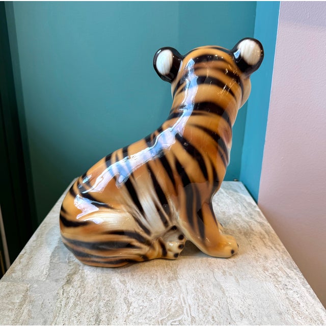 Orange Vintage Italian Porcelain Tiger Cub Statue For Sale - Image 8 of 11