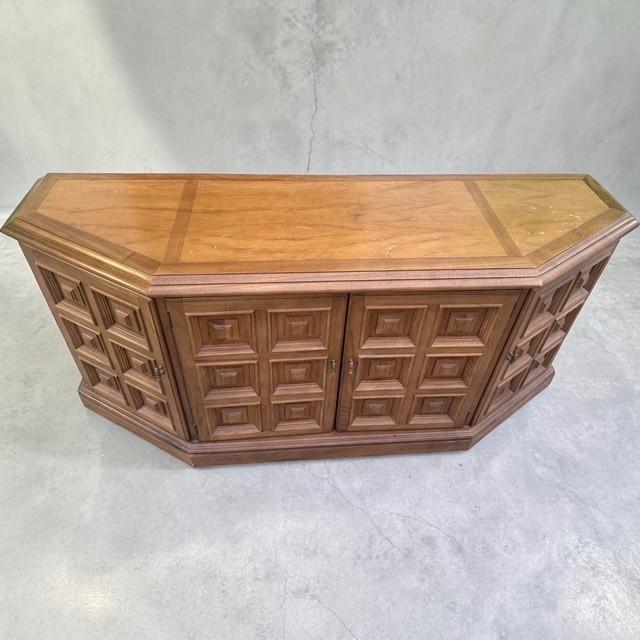 Vintage Drexel Spanish Revival Walnut Credenza With Geometric Panel Doors, 66" For Sale - Image 12 of 12