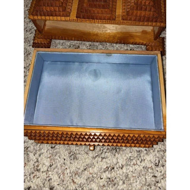 Vintage Tramp Art Hand-Carved Wood Box For Sale - Image 4 of 4