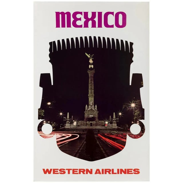 Modern Vintage Travel Poster - Western Airlines / Mexico. Ca 1970 For Sale - Image 3 of 3