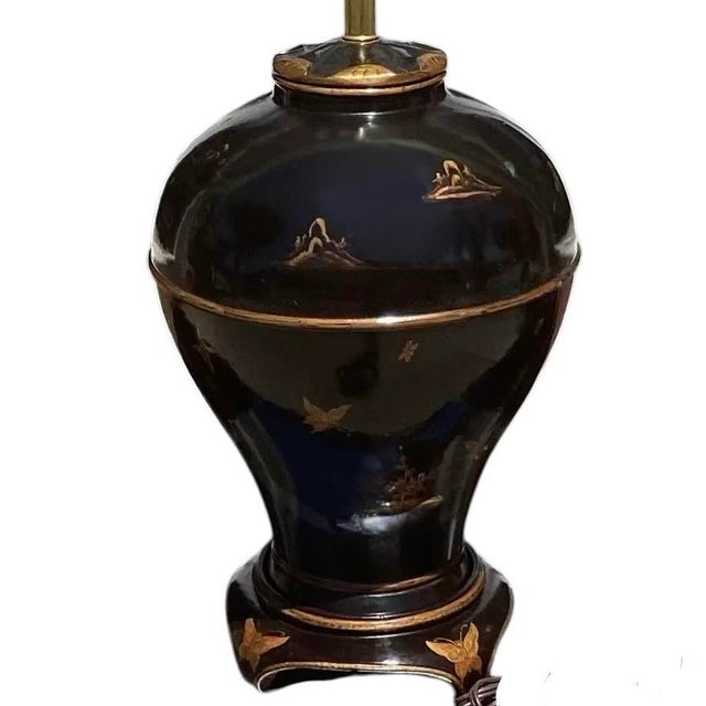 1 of 2 Burton-Ching Black Chinoiserie George II Table Lamp & Shade For Sale - Image 4 of 4