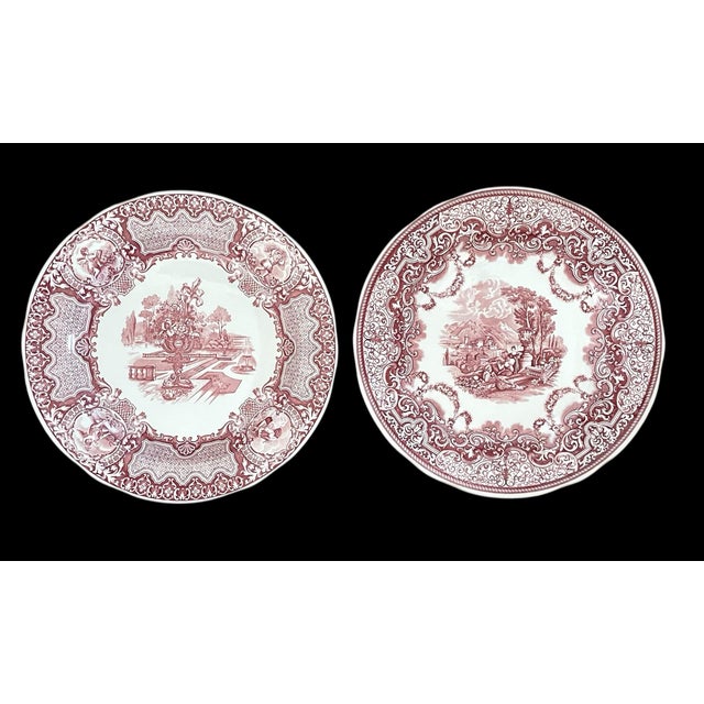 Early 21st Century 10 Plates- 10 1/4" Spode Archive Collection Victorian Series. Assorted Red and White Transfeware. For Sale - Image 5 of 9