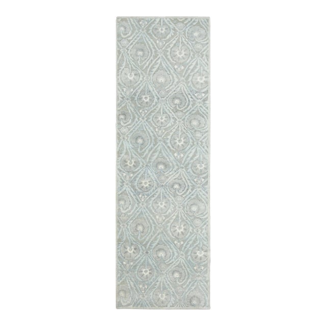 Contemporary Block Print Floral Natural Silk Runner by Rug & Kilim, India For Sale