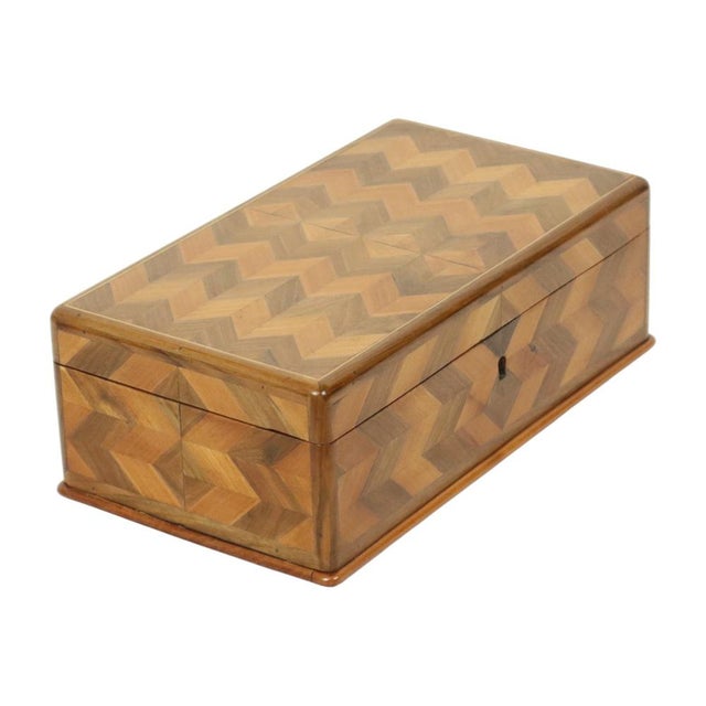Art Deco Style Wooden Jewelry Box with Chevron Inlay, 1950s For Sale - Image 6 of 18