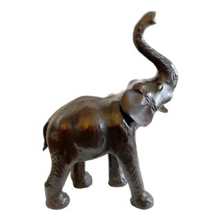 Antique Leather Elephant Vintage 1960's Leather Sculpture Large Elephant Home Decoration African Safari Decorative Style For Sale