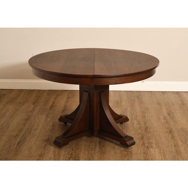 Antique Stickley Brothers 48" Round Oak Dining Table w/2 leaves For Sale - Image 15 of 18