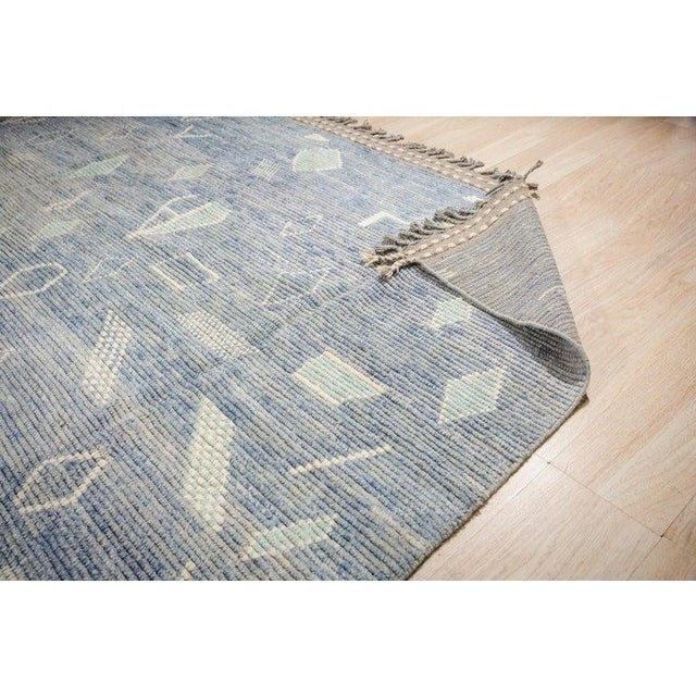 2020s 9x12 Blue Hand-Knotted Wool Floating Diamond Motifs Tribal Modern Carpet Rug For Sale - Image 5 of 7