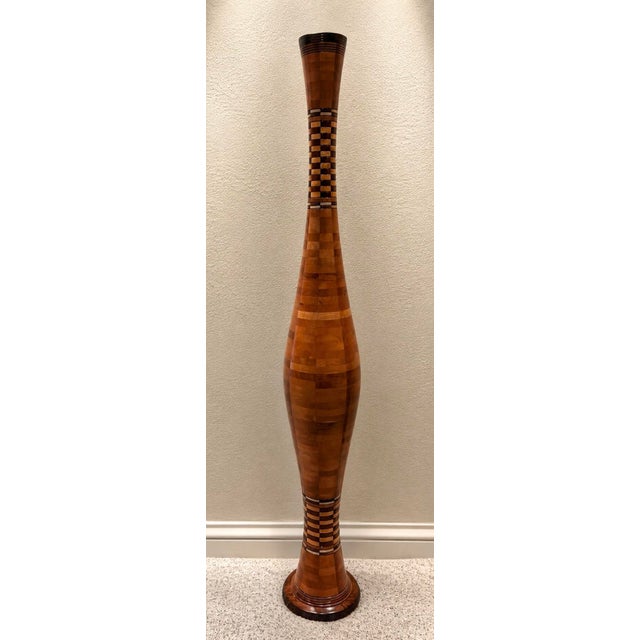 Pair of Handcrafted Segmented Hardwood Floor Vases For Sale - Image 4 of 7