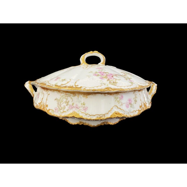Ceramic Late 19th C. Theo Haviland Schleiger 144f, Round Covered Vegetable Bowl, Pink Roses, DBL Gold For Sale - Image 7 of 17