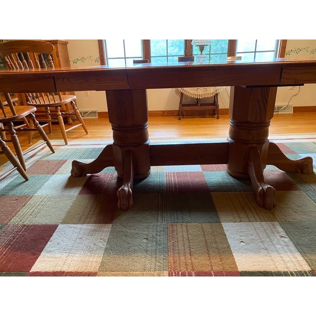 Mid 20th Century Oval Tom Seely Natural Solid Oak Double Pedestal Claw