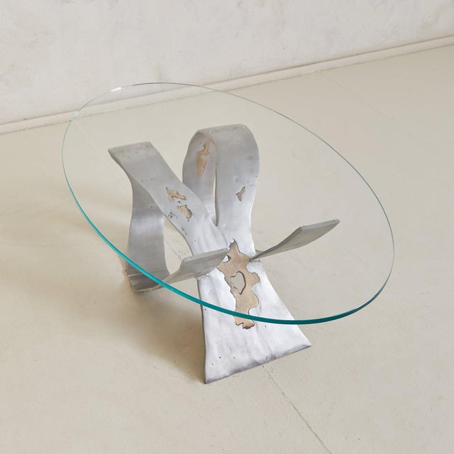 Spanish Brass Coffee Table with Oval Glass Top Attributed to David Marshall For Sale In Chicago - Image 6 of 11