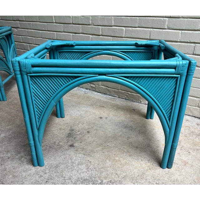 Late 20th Century Palm Beach Regency Newly Painted Vintage Teal Rattan ...
