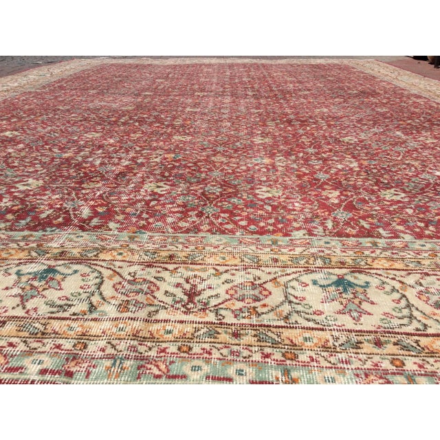 Red Oversized Vintage Hand Knotted Oushak Rug - 146" X 170" For Sale - Image 8 of 12