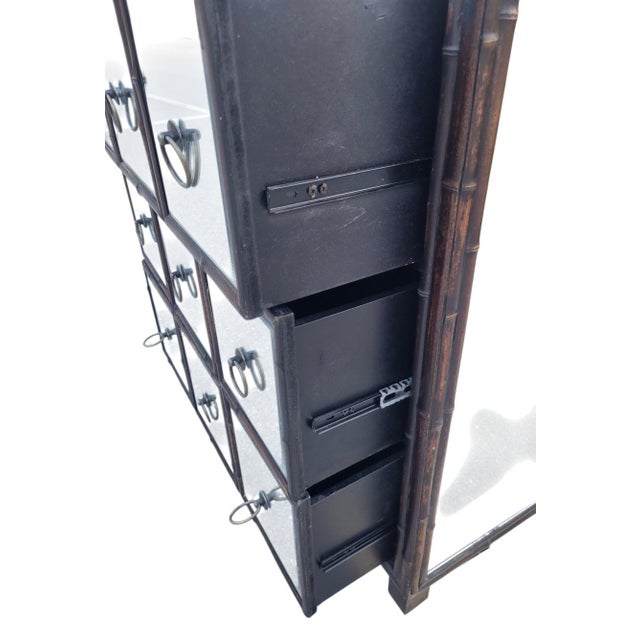 Vintage Mirrored Dark Stained Bamboo 3 Drawer Dorothy Draper Style Chest of Drawers For Sale In West Palm - Image 6 of 12