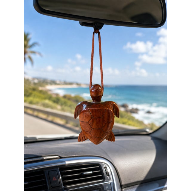 Hand-Carved Wood Honu Sea Turtle Hanging Ornament, Hawaiian-Style Coastal Decor For Sale - Image 4 of 10