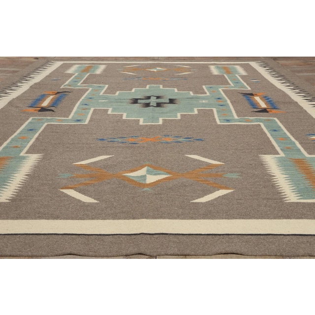 Taupe Southwestern Navajo-Style Rug With Storm Pattern - 08'10 X 12'03 For Sale - Image 8 of 9