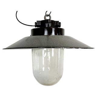 Industrial Grey Enamel Factory Hanging Lamp, 1960s For Sale