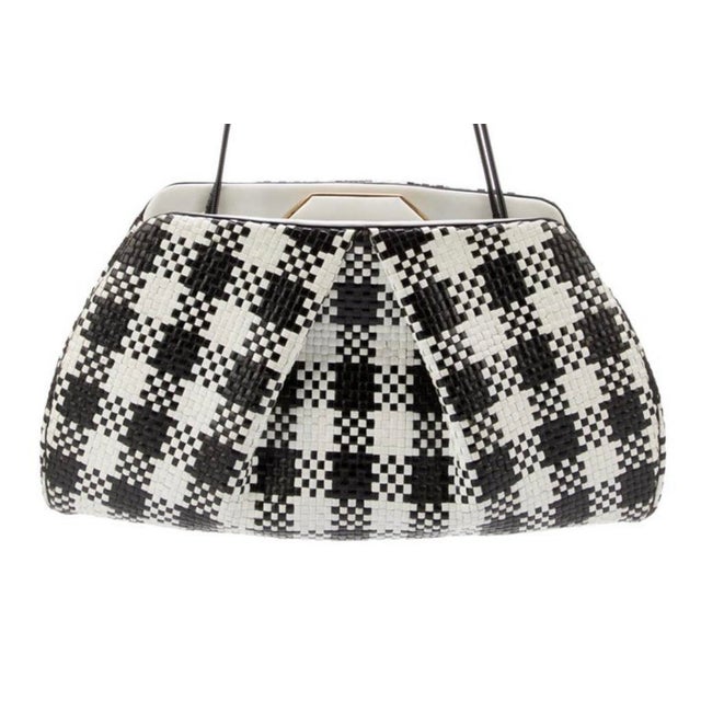 1990s Judith Leiber Pouch Leather Shoulder Clutch Day Evening Bag Checkered Vintage For Sale - Image 12 of 13