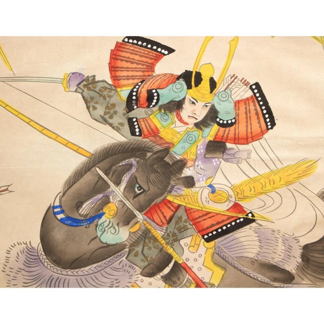 Mid 20th Century Showa Era Japanese Watercolor Painting of Samurai For Sale In Dallas - Image 6 of 10