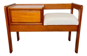 Mid-Century Modern Teak Telephone Bench With Alabaster Boucle, 1980s