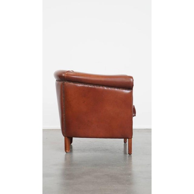 Cowhide Leather Club Chair with Decorative Nails For Sale - Image 3 of 14