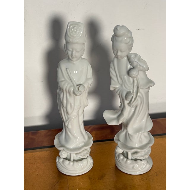 Ceramic Antique Blanc De Chine Z Chinese Porcelain Pair of Deities For Sale - Image 7 of 7