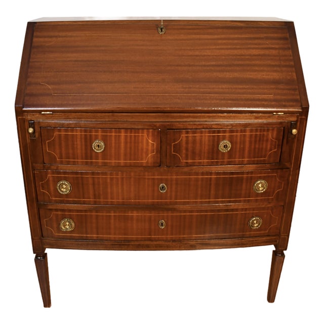 1920s Antique English Hepplewhite Mahogany Inlaid Secretary Ladies Desk For Sale