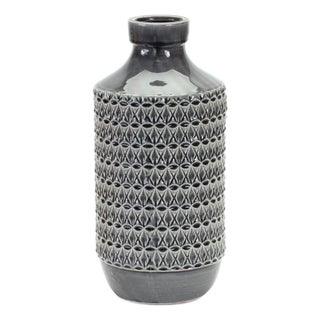 Goemetric Terra Cotta Vase withBlack Finish 14"H For Sale