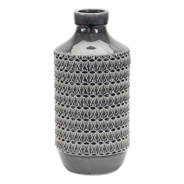 Goemetric Terra Cotta Vase withBlack Finish 14"H For Sale